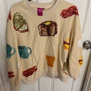 QUEEN OF SPARKLES Beige Sequin Breakfast Sweater